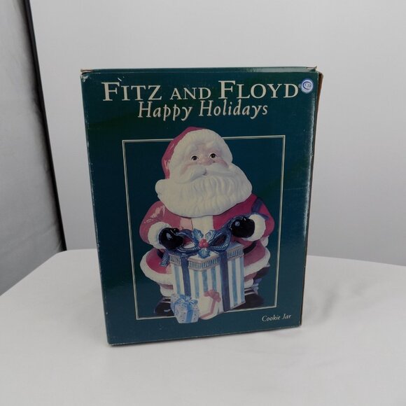 Fitz & Floyd Happy Holidays Santa Gift Handcrafted Ceramic Christmas Cookie Jar - Picture 12 of 12